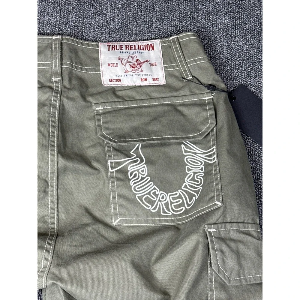 True Religion Kalamata Cargo SN Pant HS‎ Outline Olive Green White Stitch 28
